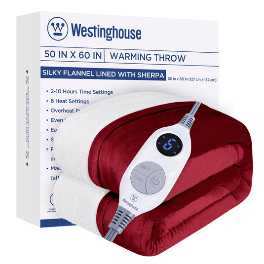 Westinghouse Heated Throw Blanket, Electric Blanket Throw with 6 Heating Levels and 2-10 Hours Time Settings, Flannel to Sherpa Super Cozy Heated Blanket Machine Washable, 50x60 inch, Charcoal