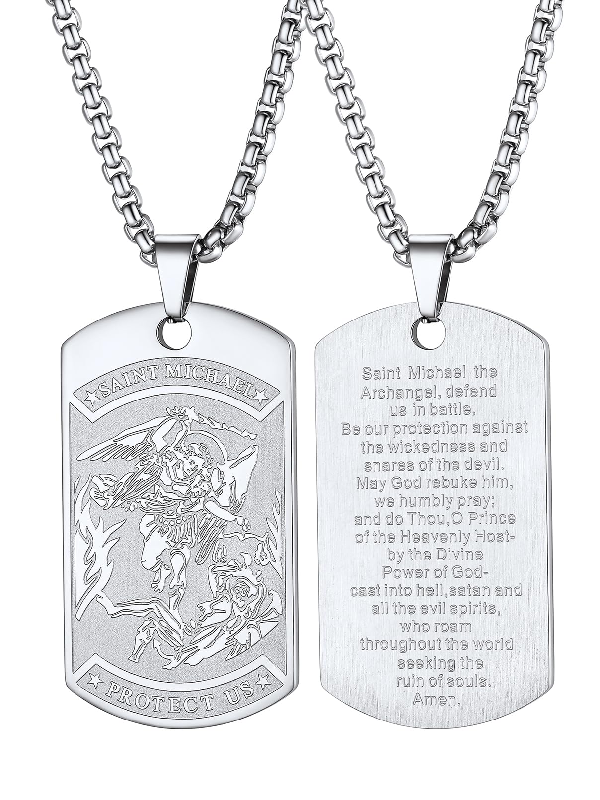 FaithHeart Saint Michael Necklace, Stainless Steel/18K Gold Plated St Michael the Archangel Pendant Amulet for Men Women with Gift Packaging