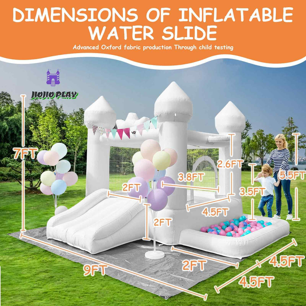 JIOJIOPLAY 9FT White Bounce House,Inflatable Toddler Bouncy House for 3-6 Age Kids Party Gift with Blower White Jumper Bouncy Castle Wedding Decorations for Outdoor Play Backyard - Grand Goldman