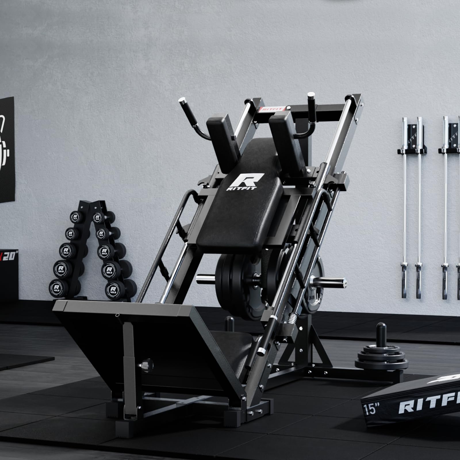 RitFit Leg Press Hack Squat Machine, Professional Adjustable Leg Press Machine for Home Gym with Linear Bearing, Specialty Hack Squat Machine for Full Lower Body Workout with Weight Storage Posts