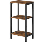 Tall End Table with Charging Station, 3 Tier Narrow Tall Nightstand with Storage, Slim Side Table with USB Ports and Outlets for Bedroom, Living Room, Office, Rustic Brown and Black