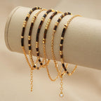 Bracelet Morse Code Or MEVECCO pour Femmes Bracelet Mixte en Pierre Œil de Tigre Plaqué Or 18K Bracelet Chaîne Morse Code Personnalisé Fait Main Empilable Bijoux Cadeaux