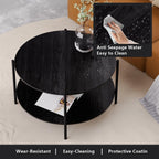 Round Coffee Table, 2-Tier 32.9" Circle Coffee Tables with Storage Wood Rustic Farmhouse Center Circular Coffee Table for Living Room Bedroom Balcony Office - Black