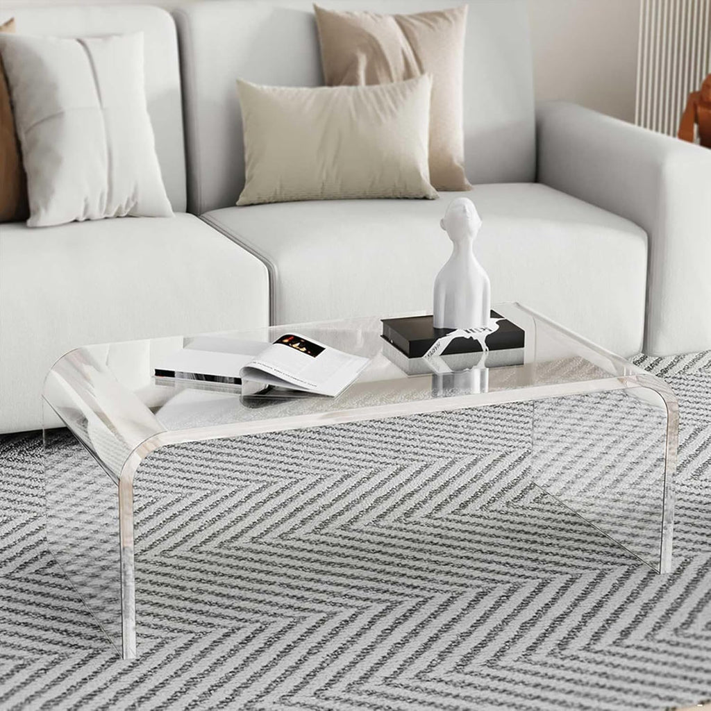 32inch Premium Clear Acrylic Rectangle Coffee Table for Living Room,Mid Century Transparent Waterfall Lowtea Table, Middle Size Table (32"x16"x16") Fit for 2 Seat Sofa