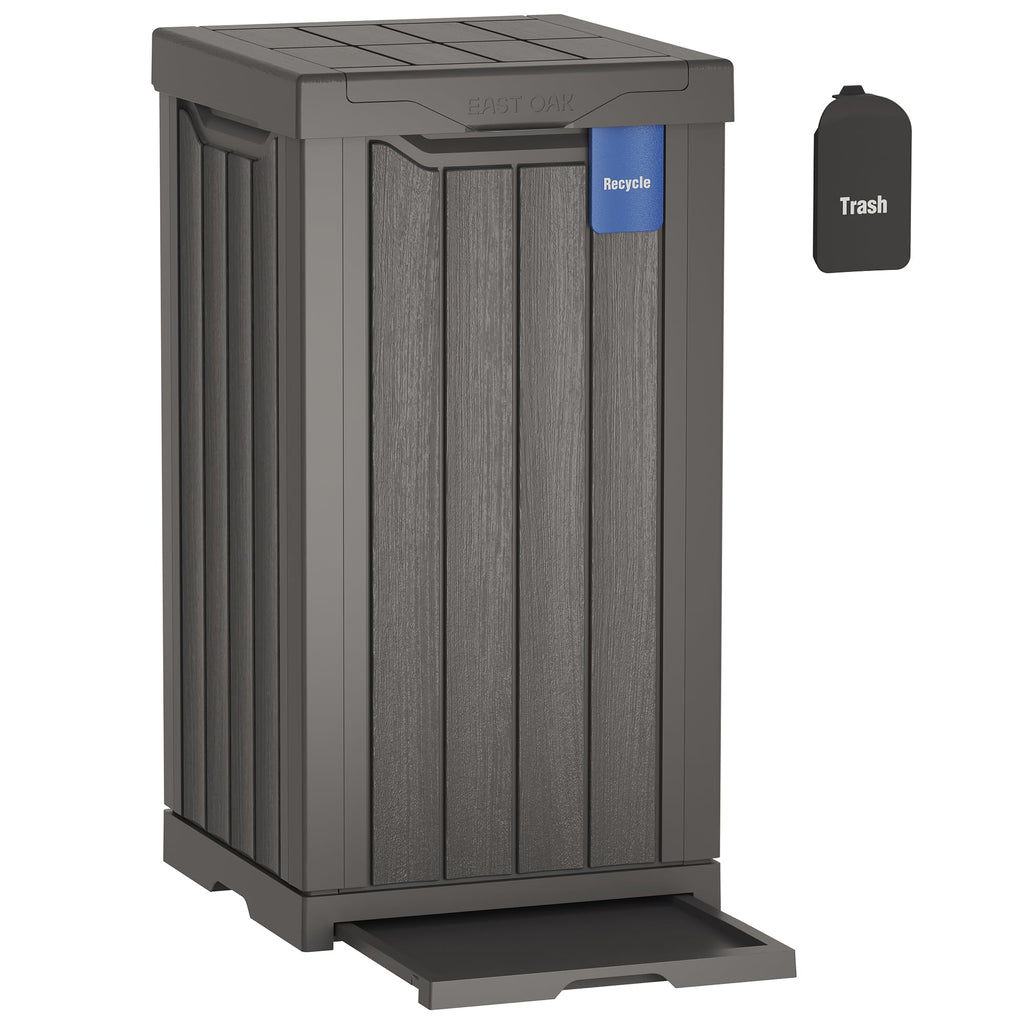 EAST OAK 76 Gallon Outdoor Trash Can | Waterproof Resin Garbage Can with Tiered Lid & Drip Tray | Outside Trash Bin for Patio | Kitchen, Backyard & Deck | Gray Color