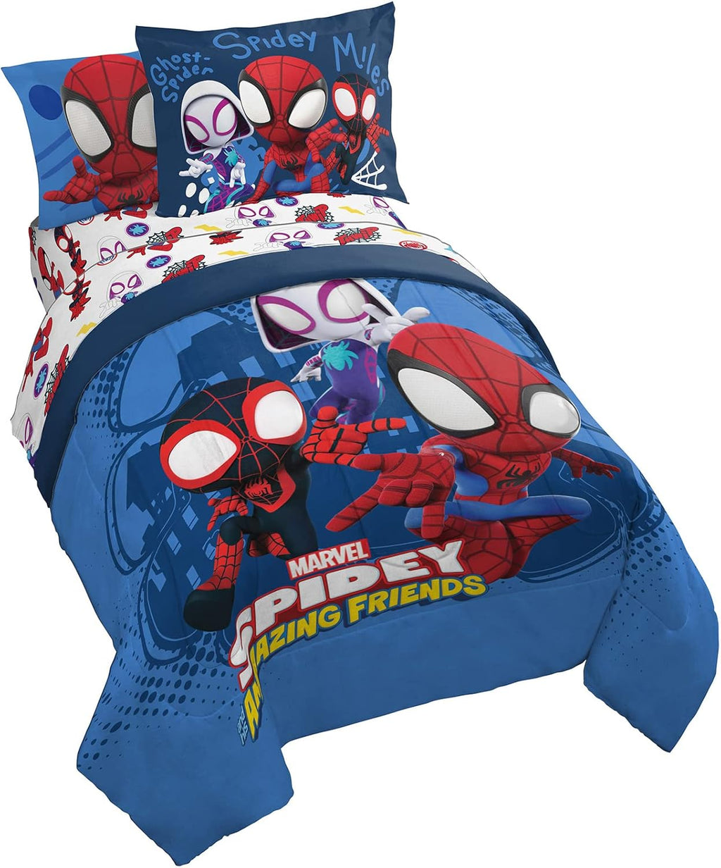 Jay Franco Marvel Spidey and His Amazing Friends Team Spidey 5 Piece Twin Size Bed Set - Includes Comforter & Sheet Set Bedding - Super Soft Fade Resistant Microfiber (Official Marvel Product)