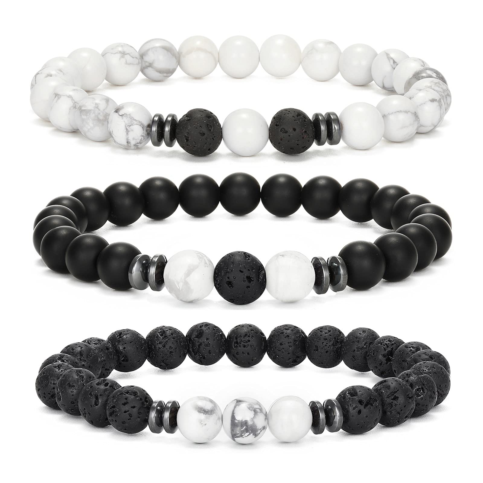 MengPa Mens Beaded Bracelets Couples Matching Bracelet Set Lava Rock Beads for Women Stone Jewelry