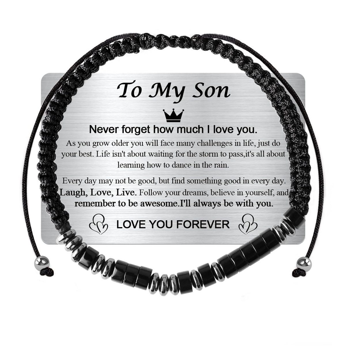 VOHIVI To My Son Bracelet from Mom,Morse Code Bracelets with Engraved Wallet Card,Adjustable Handmade Mens Beaded Bracelets easter basket stuffers