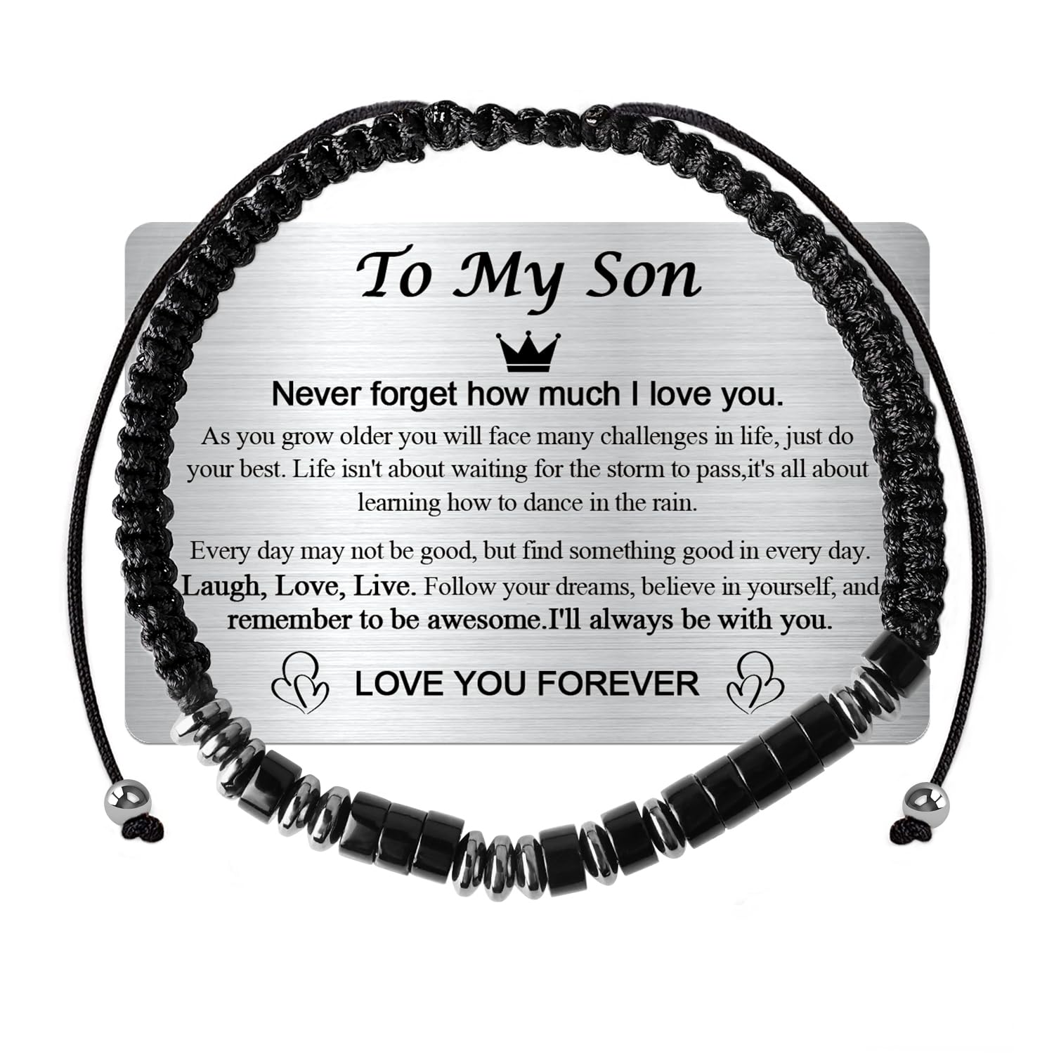 VOHIVI To My Son Bracelet from Mom,Morse Code Bracelets with Engraved Wallet Card,Adjustable Handmade Mens Beaded Bracelets easter basket stuffers