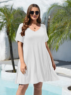 BELAROI Womens Plus Size Dresses for Curvy Women Summer Casual T Shirt Dress Loose Swing Tunic Flowy Sundress V Neck Short Sleeve (3X, White)