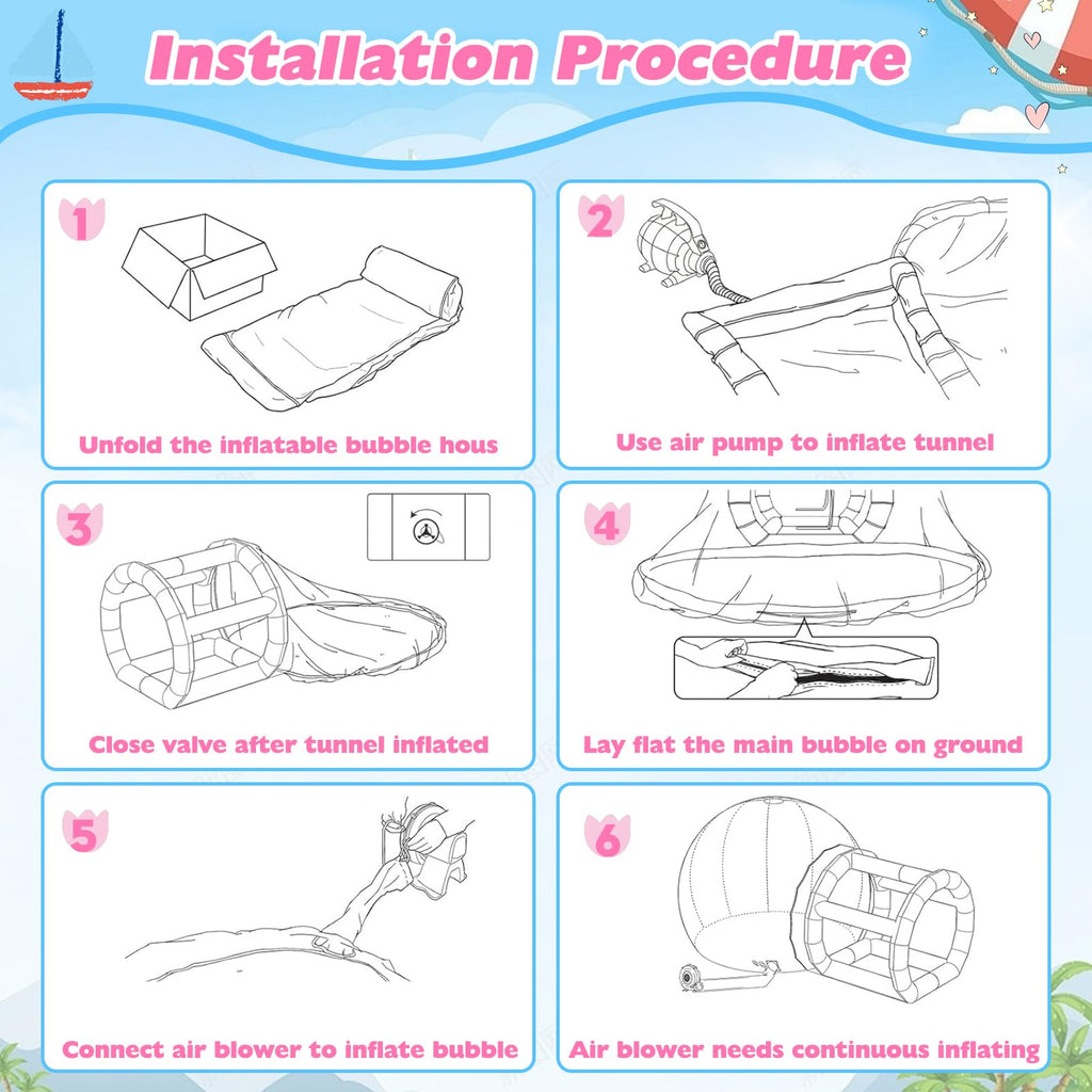 10FT Inflatable Bubble House Dome for Kids, Clear PVC Inflatable Bubble House Tent with Tunnel, Bubble Balloon House with 750W Air Blower, 600W Air Pump Inflatable Dome for Party (Blue, 10FT)