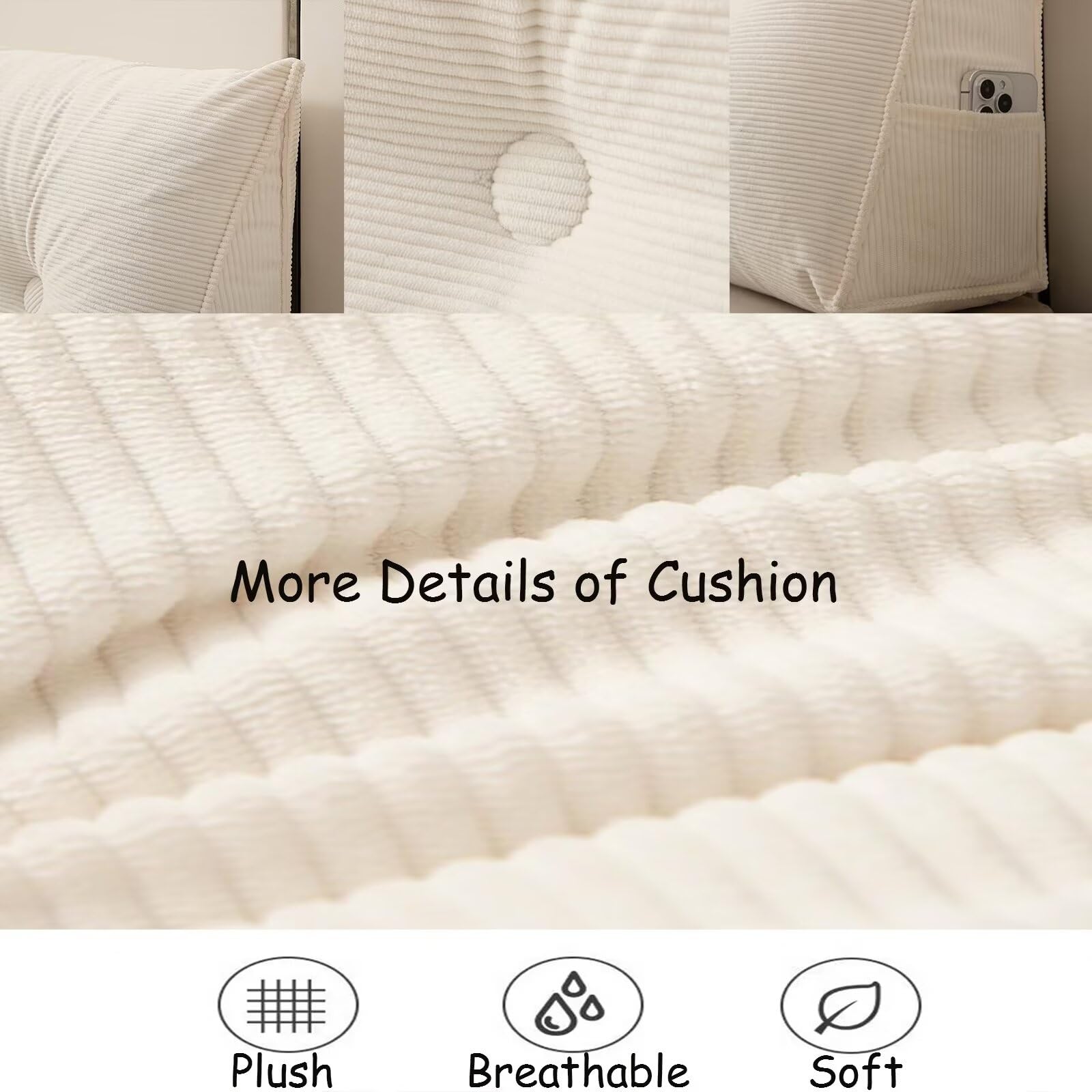 بالشتک گوه‌ای تِسیکا طوسی تیره برای تکیه‌گاه تخت، بالشتک بزرگ تکیه‌گاه، بالشتک گوه‌ای بزرگ، تکیه‌گاه نرم و حمایتی تخت، بالشتک‌های مطالعه برای نشستن در تخت با روکش قابل جدا شدن