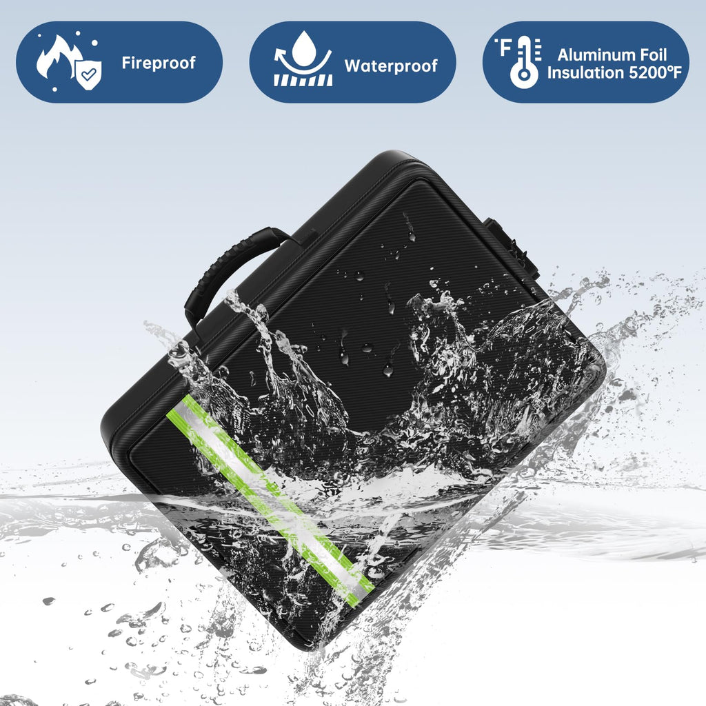 Sac ignifuge 5200℉, Nombreuses poches, Taille légale/Lettre/A4, Boîte à documents étanche avec fermeture éclair et serrure, Organisateur de documents importants à 4 couches, Coffre portable pour maison, voyage, bureau 17"x12"x5.3"