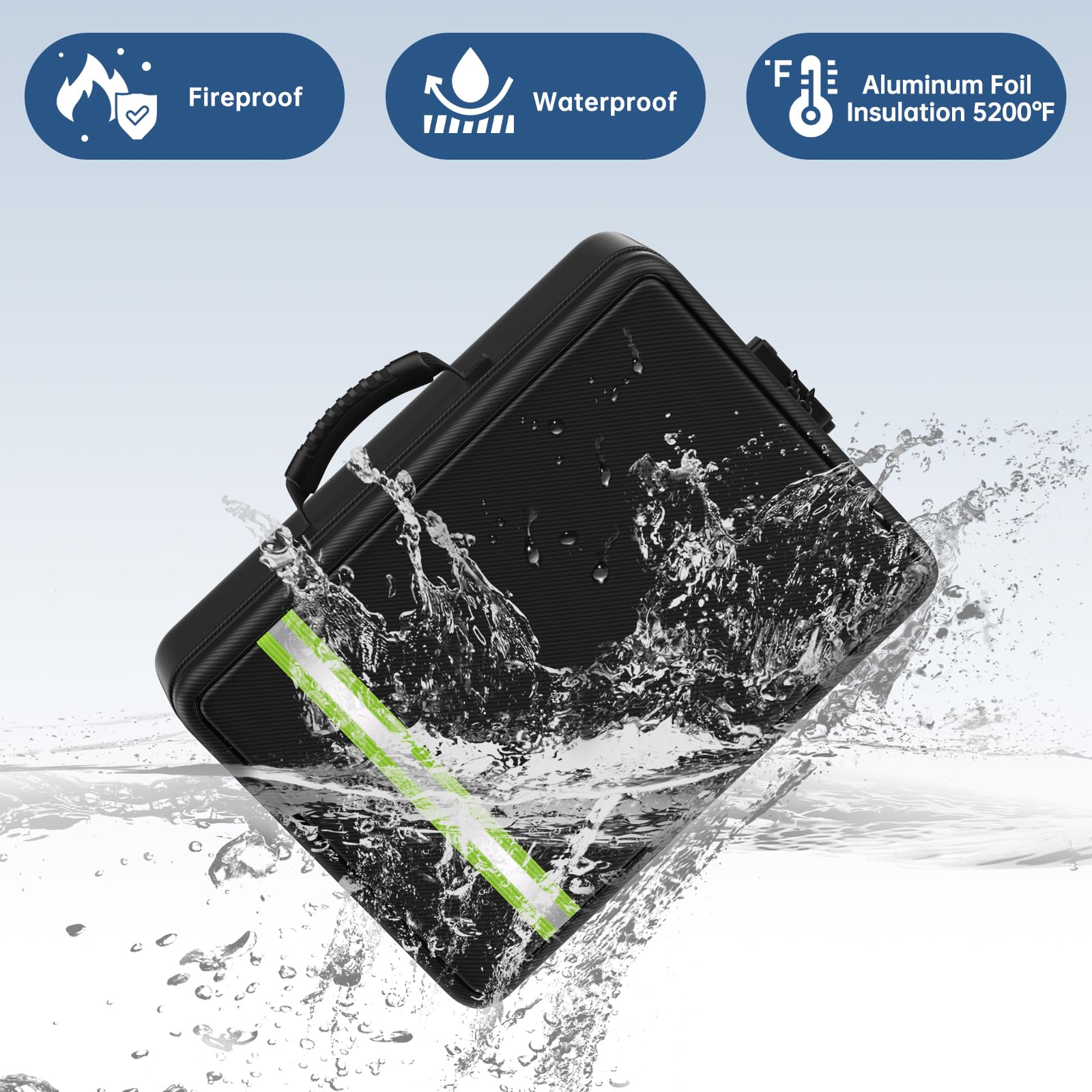 Sac ignifuge 5200℉, Nombreuses poches, Taille légale/Lettre/A4, Boîte à documents étanche avec fermeture éclair et serrure, Organisateur de documents importants à 4 couches, Coffre portable pour maison, voyage, bureau 17"x12"x5.3"