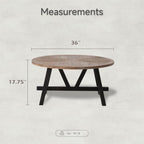 Rustic Farmhouse Coffee Table with Geometric Base, French Country Accent Table for Family, Dinning or Living Room, Modern, Round