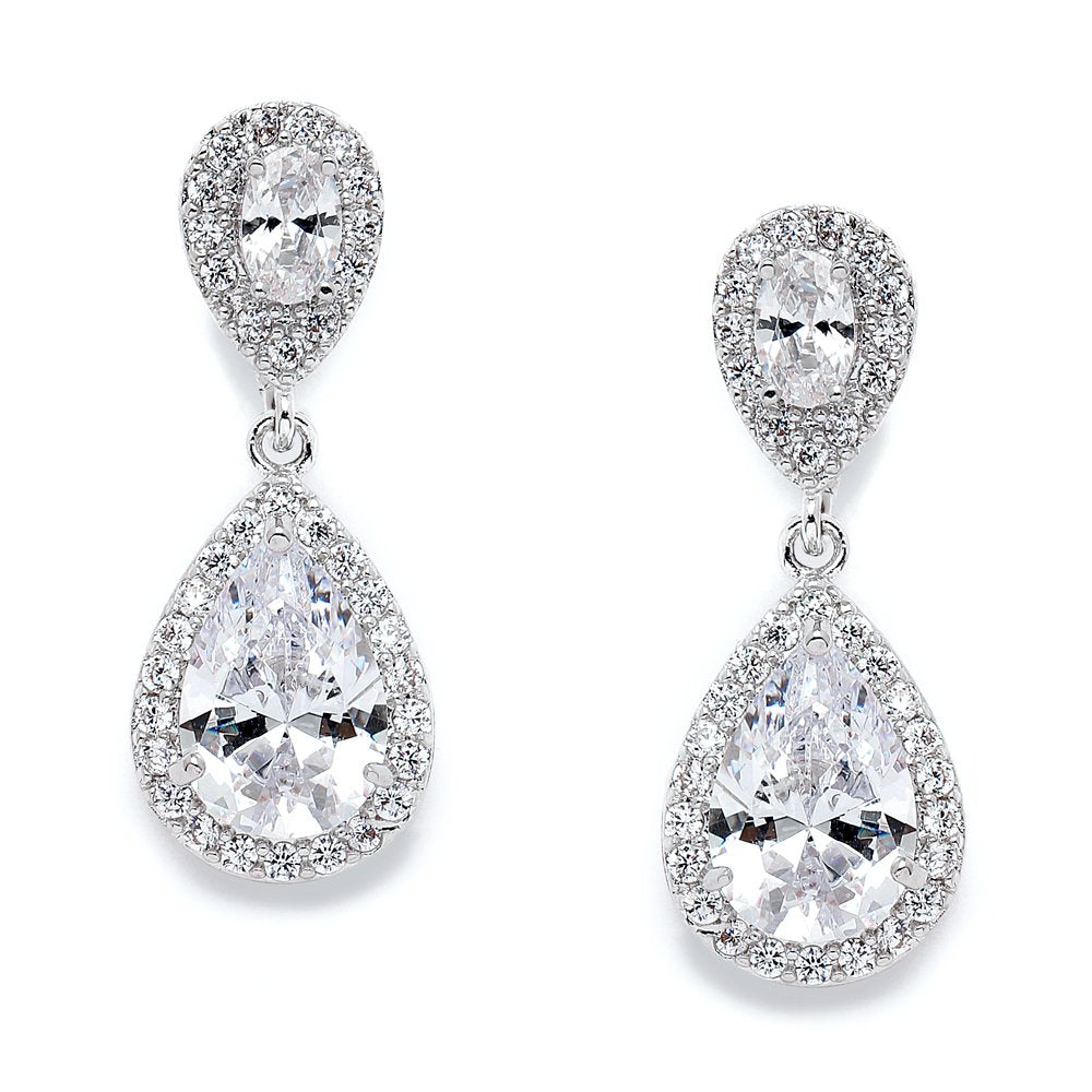 Mariell Cubic Zirconia Crystal Teardrop Dangle Bridal and Wedding Earrings, CZ Jewelry for Brides, Bridesmaids, Homecoming, Prom and Dressy Everyday Wear