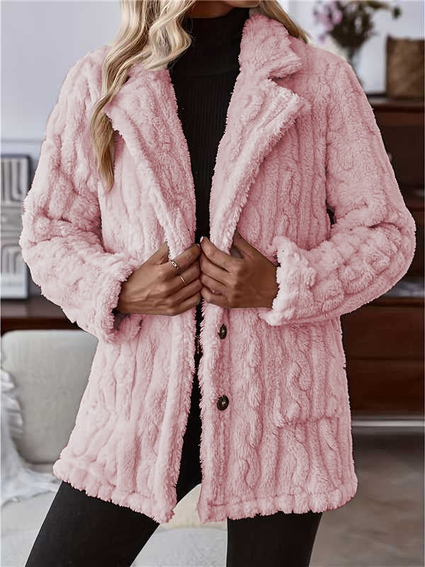 Double-sided Plush Water Ripple Button Cardigan Pocket Lapel Casual Top Jacket