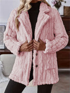 Double-sided Plush Water Ripple Button Cardigan Pocket Lapel Casual Top Jacket