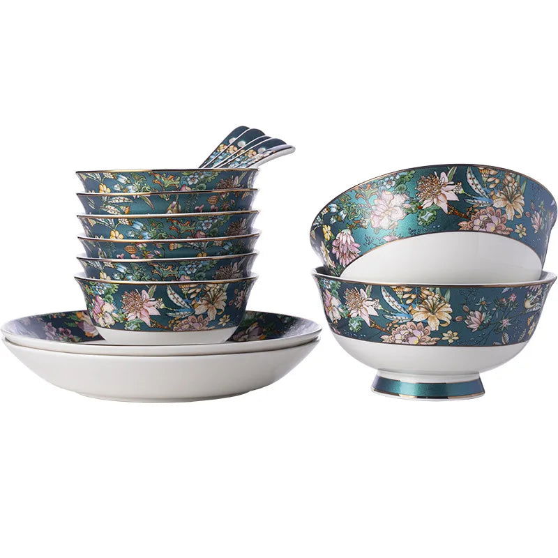 72pc Guci Jingdezhen Ceramic tableware bone china bowl and dish set household soup pot plate plate bowl plate ceramic bowl - Grand Goldman
