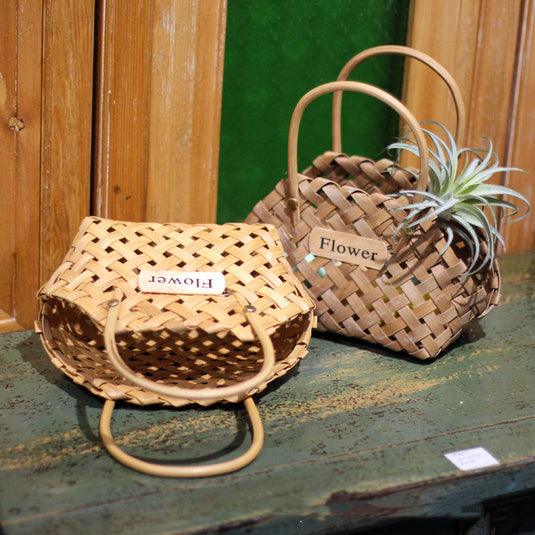 Handwoven Wood Chips Small Flower Basket Ornament