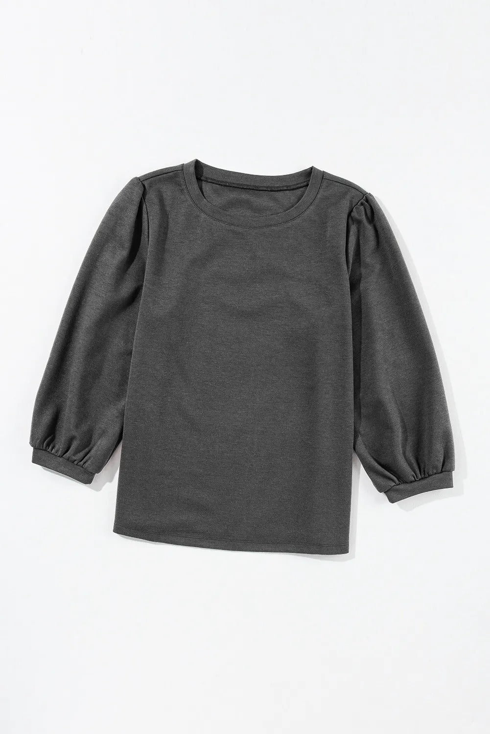 Medium Grey Solid Color Sleeve Round Neck Blouse