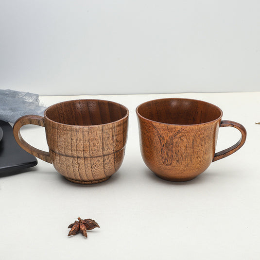 Japanese Style Vintage Handle Solid Wood Water Cup