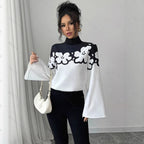 Women's Elegant Commuter Loose Floral Print Long Sleeve Stand Collar Shirt