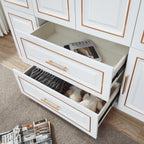 74" H 4 Doors 2Drawers White Bedroom Wardrobe Armoire Closet, Freestanding Bathroom Armoire Cabinet with Hanging Rod Shleves, Large Wooden Bedroom Clothes Storage Organizer - Grand Goldman