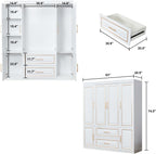 74" H 4 Doors 2Drawers White Bedroom Wardrobe Armoire Closet, Freestanding Bathroom Armoire Cabinet with Hanging Rod Shleves, Large Wooden Bedroom Clothes Storage Organizer - Grand Goldman