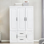 74" H 4 Doors 2Drawers White Bedroom Wardrobe Armoire Closet, Freestanding Bathroom Armoire Cabinet with Hanging Rod Shleves, Large Wooden Bedroom Clothes Storage Organizer - Grand Goldman