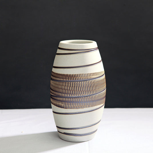 Vintage hvidbrun stribet keramikvase Rustikt design Stue Indretning til hjemmekontor