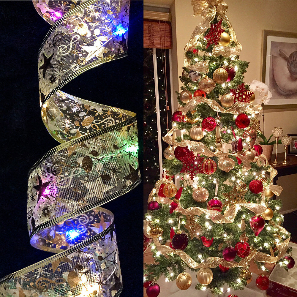 6LED Lights Gilding Double Ribbons Gilding Double Ribbons Christmas Tree Double Ribbons