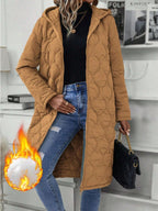Ladies' Solid-Colored Zipper Fly Hooded Padded Coat
