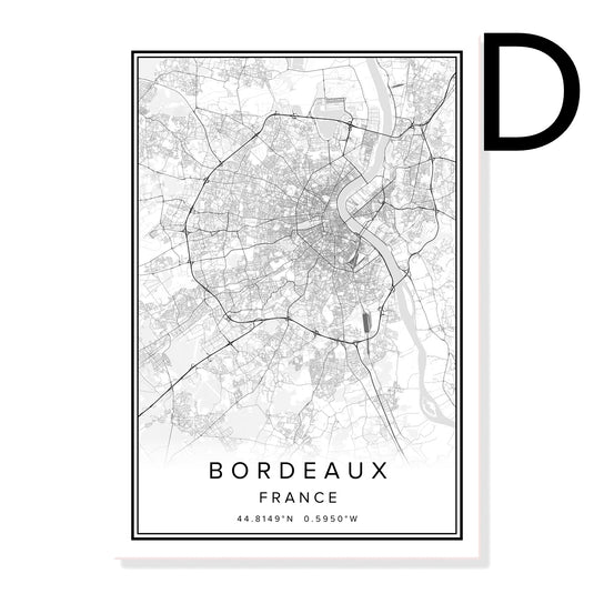 Trykt lærredsvægplakat Fransk bykort