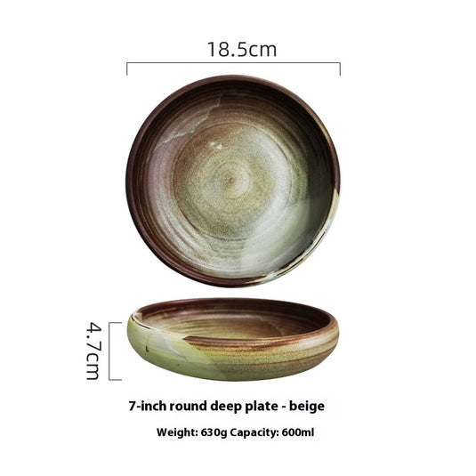 Round Soup Plate Creative Handmade Pottery Clay Household Dinner Plate
