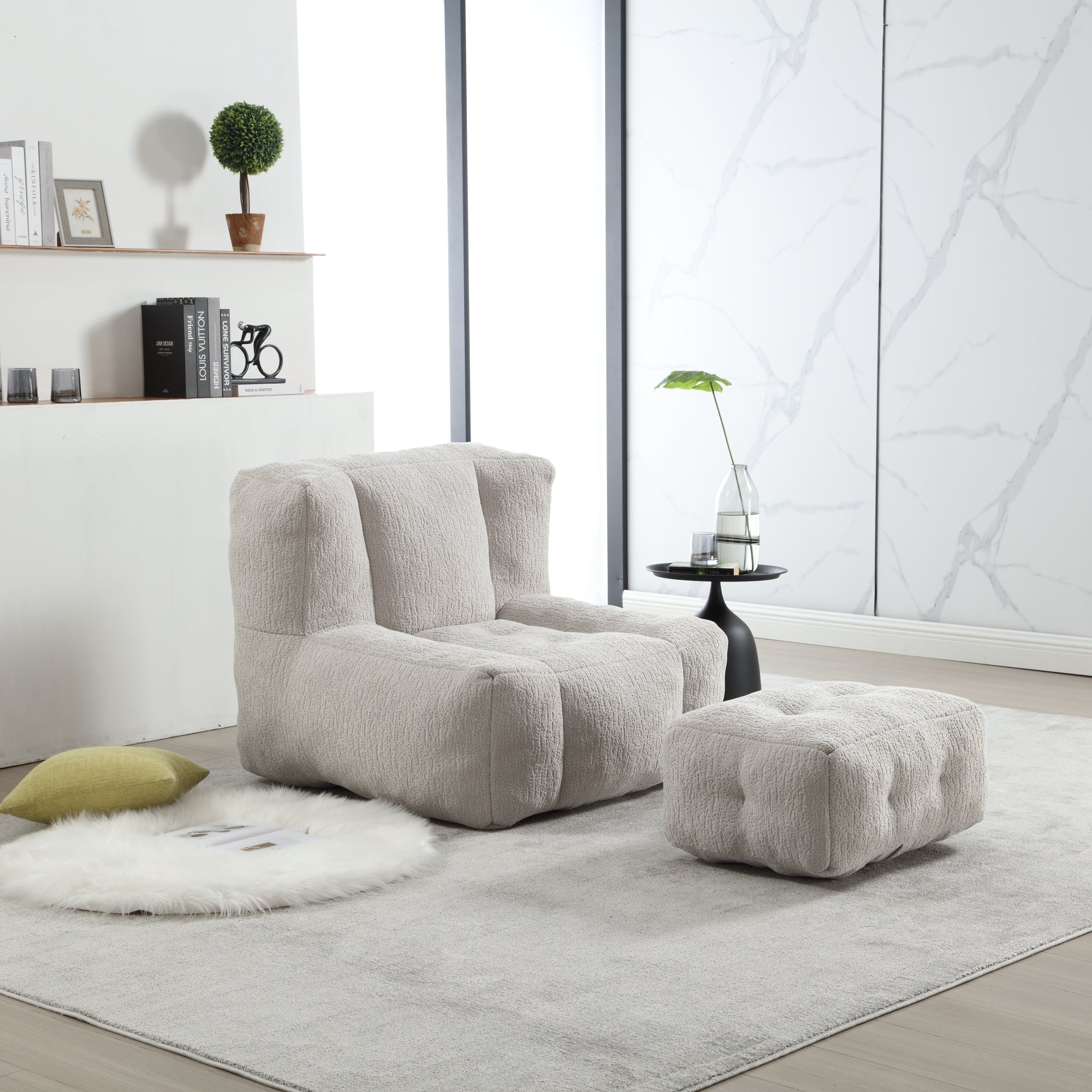 Fauteuil pouf moelleux, pouf confortable pour adultes, fauteuil pouf moderne d'intérieur pour salon, canapé paresseux super doux avec mousse à mémoire de forme et ottomane, chambre, appartement
