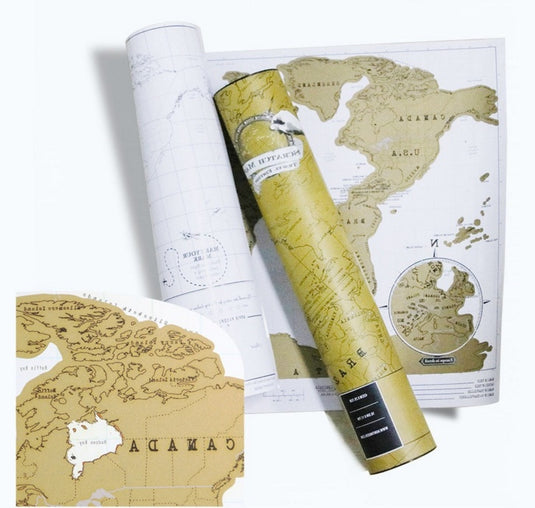 Beige Colored Scratch-off World Map with White Background Travel Country Poster