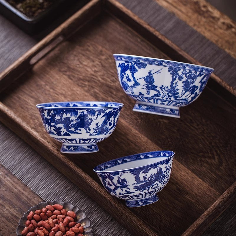Blue And White Devil Valley Bowl Bone China High Foot Anti-scald Ceramic Home Night