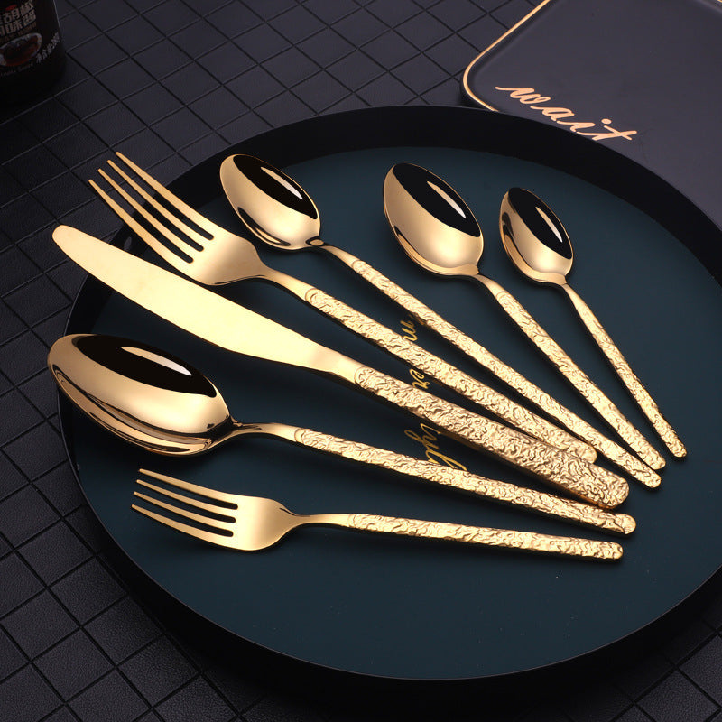 Embossed Textured Handle Steak Cutlery Western Cutlery - Grand Goldman