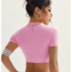 Round Neck Zipper Short-sleeved Blouse