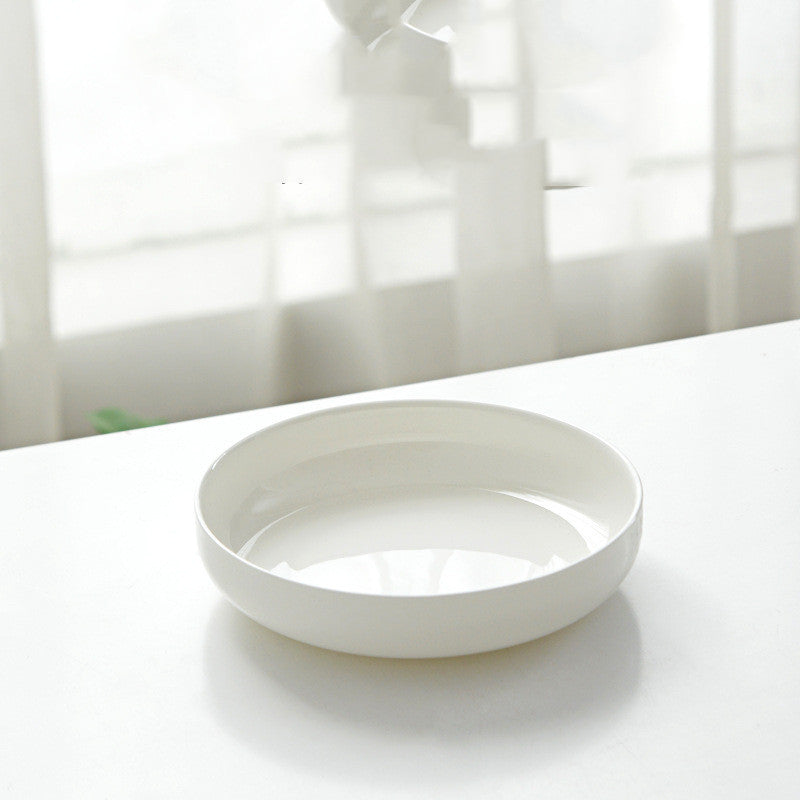 Household Pure White Simple Bone China Tableware Plate