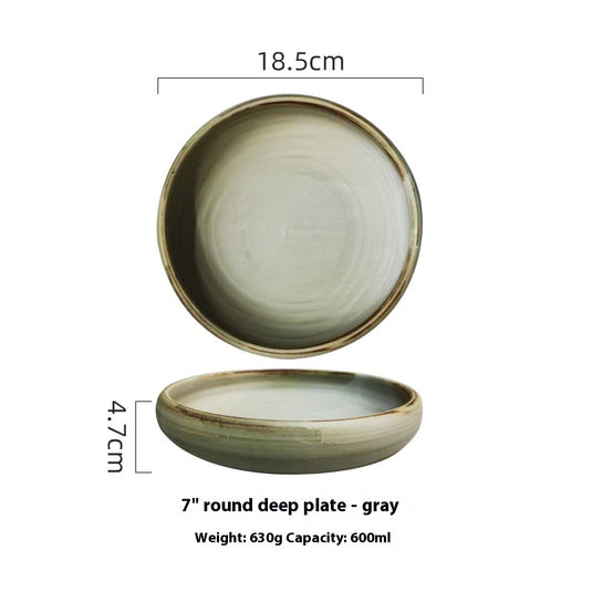 Round Soup Plate Creative Handmade Pottery Clay Household Dinner Plate