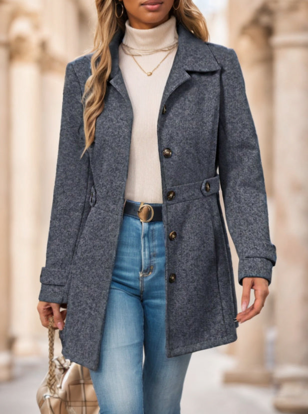Women's Single-Breasted Solid Color Woolen Coat - Grand Goldman