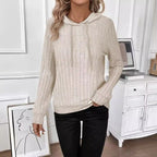 Casual Rib Sunken Stripe Pullover Hooded Long Sleeves Sweater