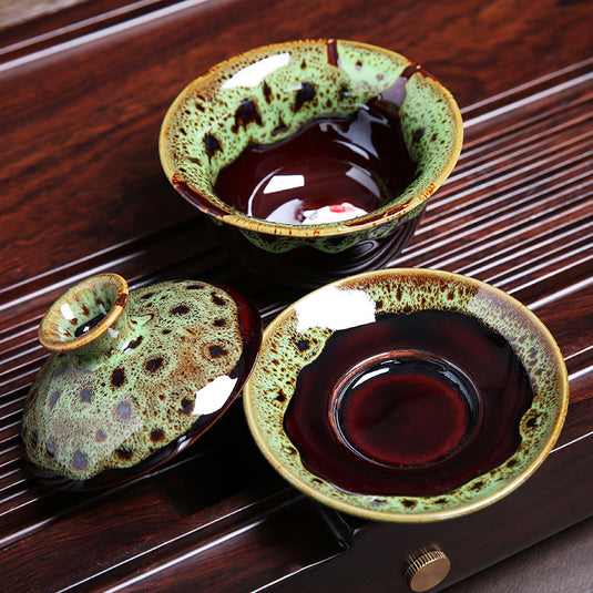Household Ceramic Fambe Tea Brewing Bowl Kung Fu Tea Set