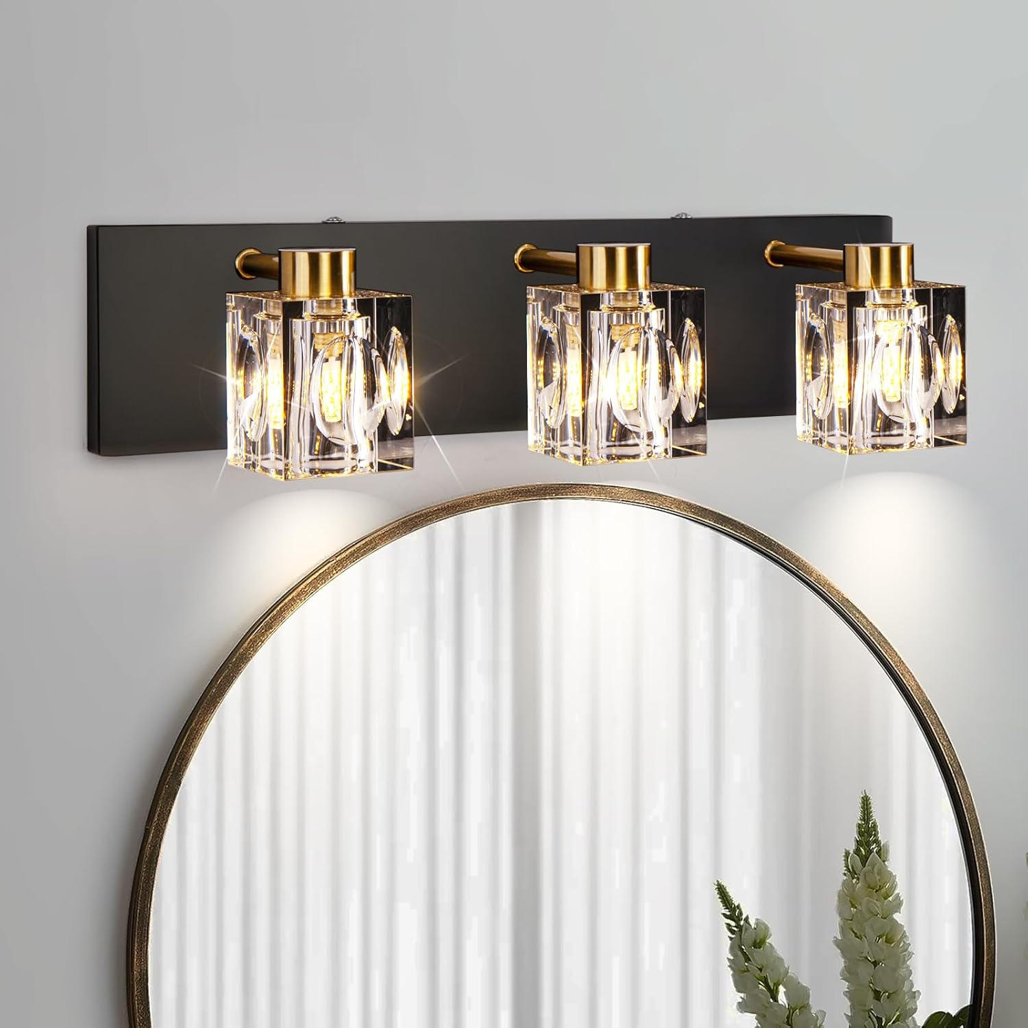 8-Lights Semi Flush Mount Ceiling Light Fixture,Black and Gold Modern Crystal Chandeliers,Farmhouse Lighting Fixtures for Dining Room Living Room Kitchen Bedroom Entryway - Grand Goldman