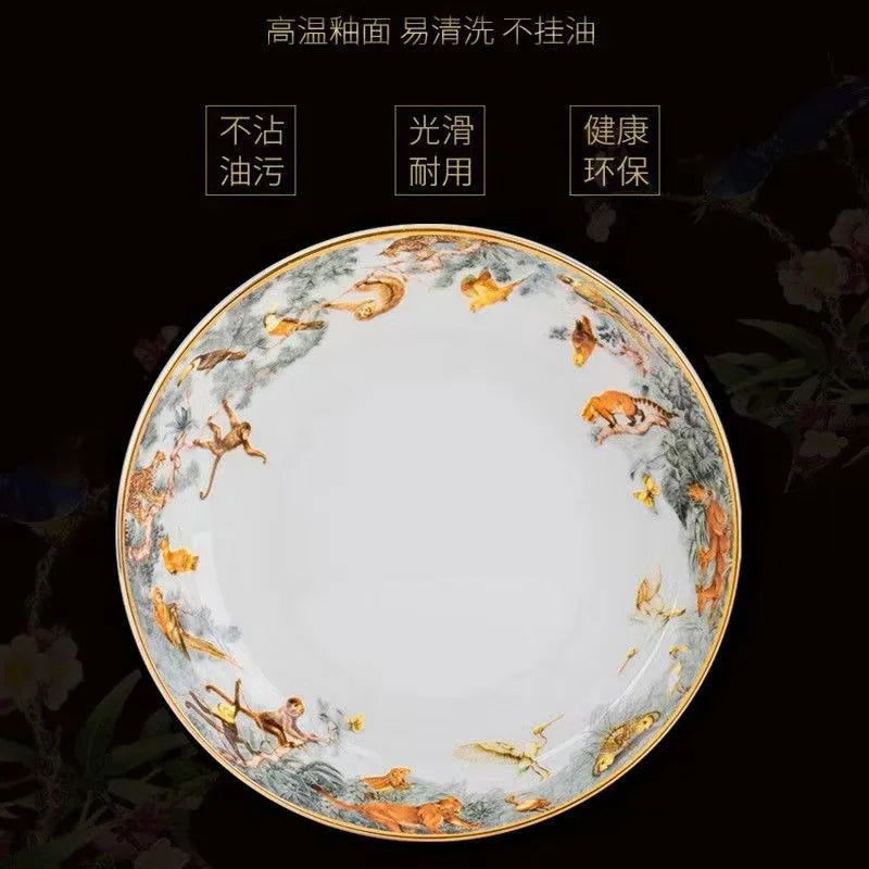 80 Piece Set King Of The Forest Bowls And Dishes Set Jingdezhen Ceramic Bowls, Plates And Chopsticks Household Bone China Tableware - Grand Goldman