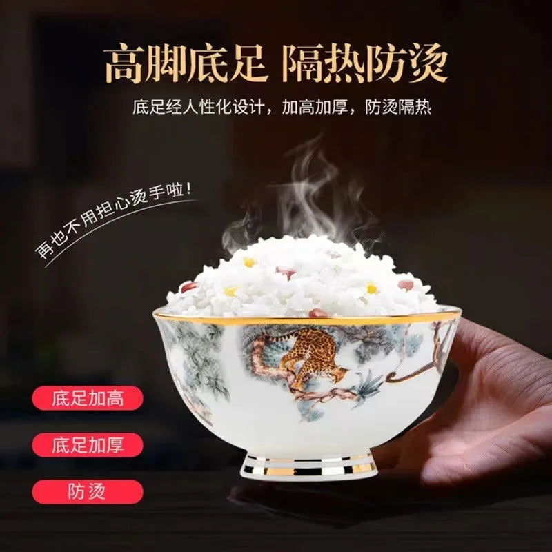 80 Piece Set King Of The Forest Bowls And Dishes Set Jingdezhen Ceramic Bowls, Plates And Chopsticks Household Bone China Tableware - Grand Goldman