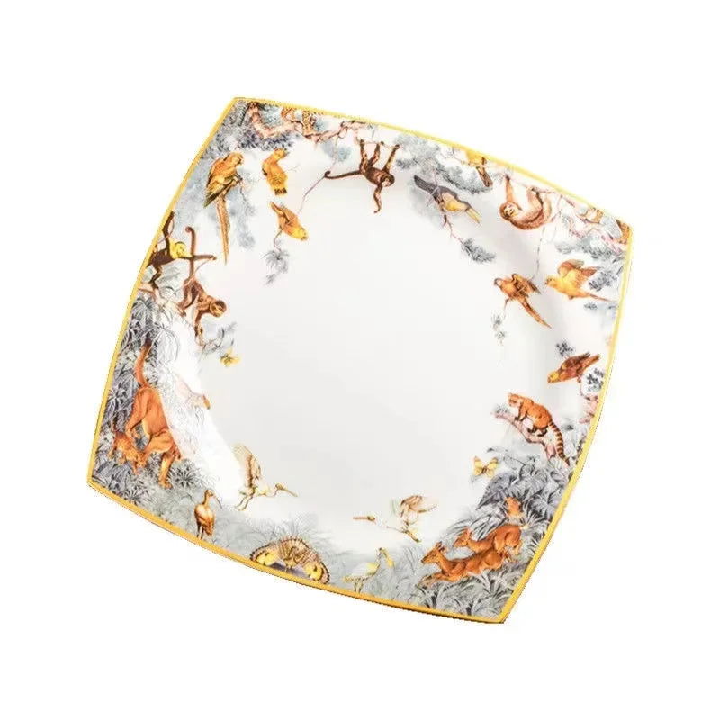 80 Piece Set King Of The Forest Bowls And Dishes Set Jingdezhen Ceramic Bowls, Plates And Chopsticks Household Bone China Tableware - Grand Goldman