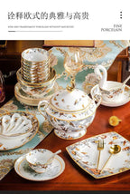 80 Piece Set King Of The Forest Bowls And Dishes Set Jingdezhen Ceramic Bowls, Plates And Chopsticks Household Bone China Tableware - Grand Goldman